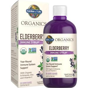 Garden of Life Organics Plant Based Elderberry Immune Syrup 6.59 floz (195 mL) for Kids & Adults – Sambucus, Echinacea, Zinc & Vitamin C, 0g Sugar, Organic Vegan Gluten Free Herbal Supplement