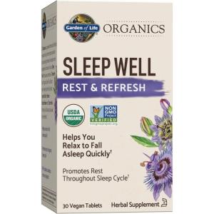 Garden of Life Organics Sleep Well Rest & Refresh Tablets with Lemon Balm, Green Tea Extract, Chamomile & Probiotics – Support for Restful Sleep & Relaxation, Non-GMO, Gluten-Free, Vegan, 30 Tablets(30 Count (Pack of 1))