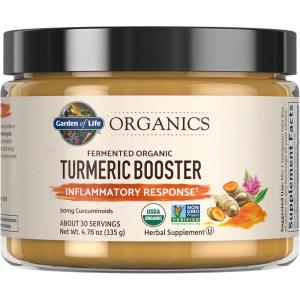 Garden of Life Organics Turmeric Booster Inflammatory Response Powder – 30 Servings, 50mg Curcumin (95% Curcuminoids) & Probiotics, Organic Non-GMO Vegan & Gluten Free Herbal Supplements
