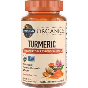 Garden of Life Organics Turmeric Inflammatory Response Gummy – 120 Real Fruit Gummies for Kids & Adults, 50Mg Curcumin (95% Curcuminoids), No Added Sugar, Organic, Non-GMO, Vegan & Gluten Free(Turmeric Ginger Cinnamon Black Pepper Fruit)
