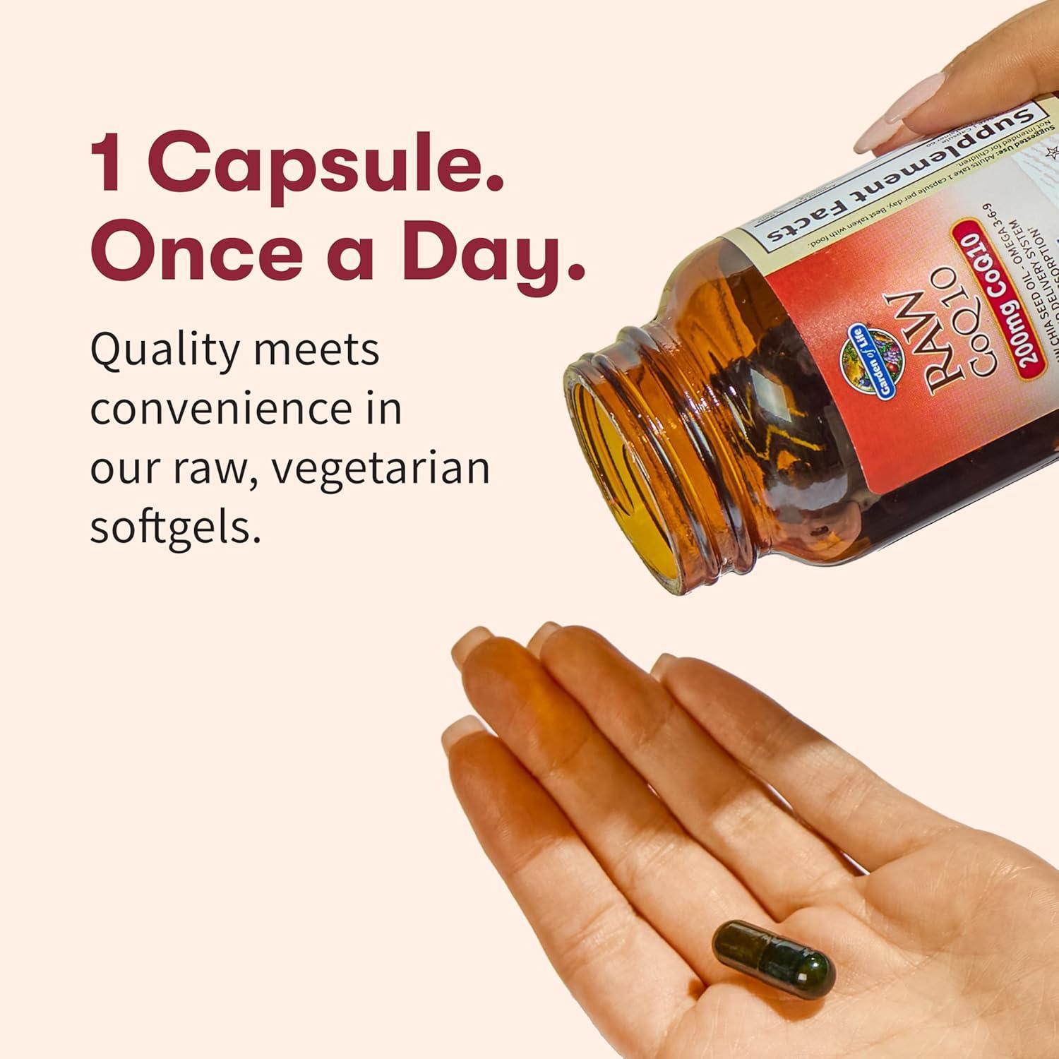 image:imageGarden of Life CoQ10 200mg Vegetarian Omega 3 6 9 Supplement Raw Co Q 10 Chia Seed Oil Whole Food Nutrition with Antioxidant Support Coenzyme q10 Supplement for Heart Health 60 CapsulesUnflavored