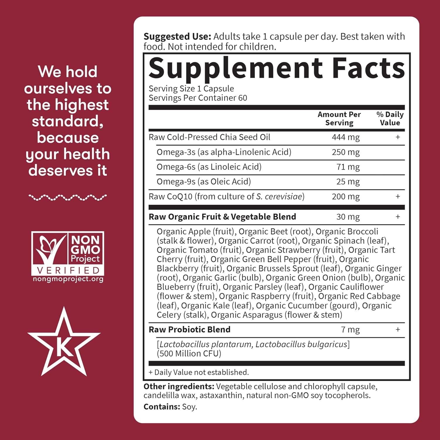 image:imageGarden of Life CoQ10 200mg Vegetarian Omega 3 6 9 Supplement Raw Co Q 10 Chia Seed Oil Whole Food Nutrition with Antioxidant Support Coenzyme q10 Supplement for Heart Health 60 CapsulesUnflavored