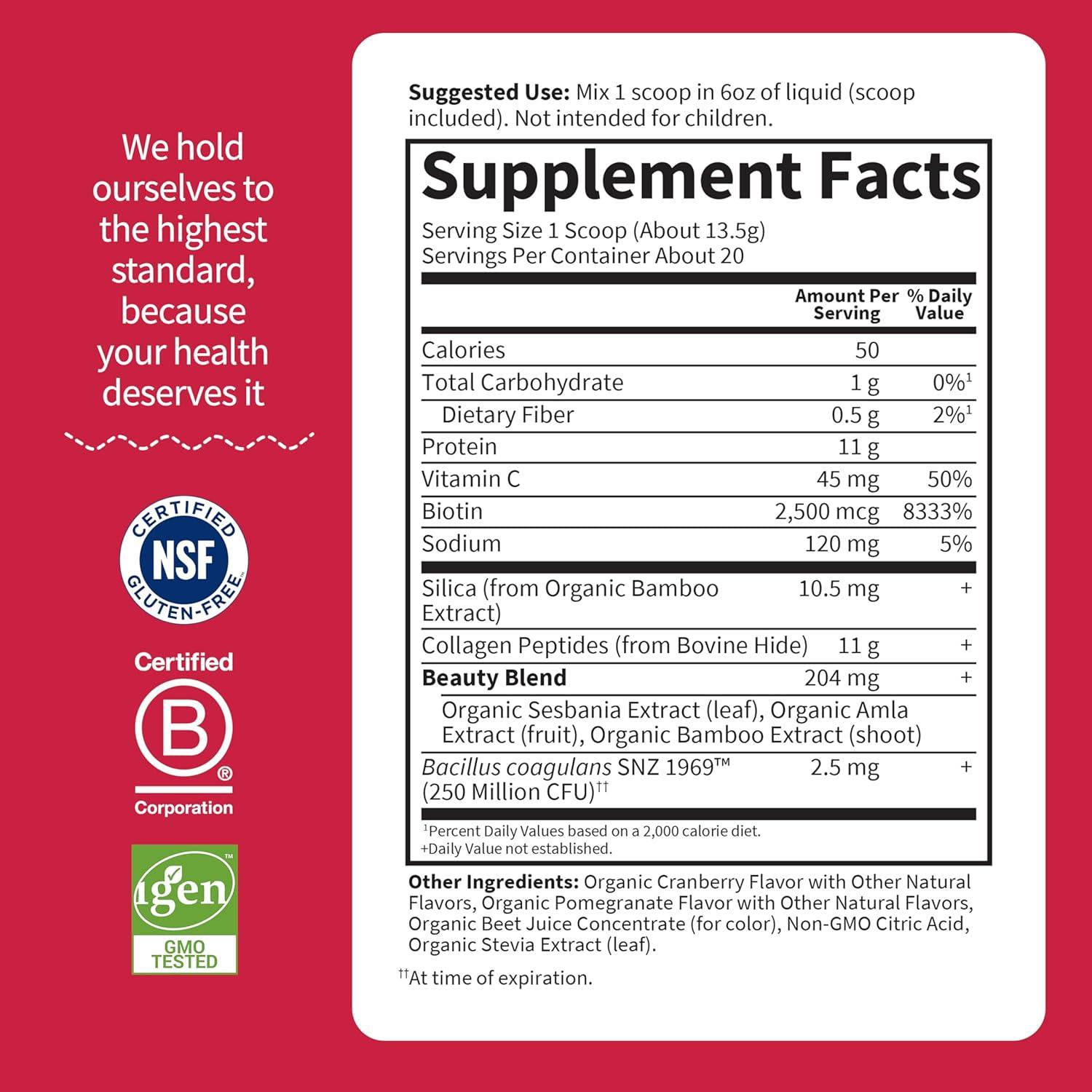 image:imageGarden of Life Grass Fed Collagen Beauty Strawberry Lemonade 20 Servings Powder for Women Men Hair Skin Nails Hydrolyzed Collagen Peptides Protein Powder SupplementCranberry Pomegranate