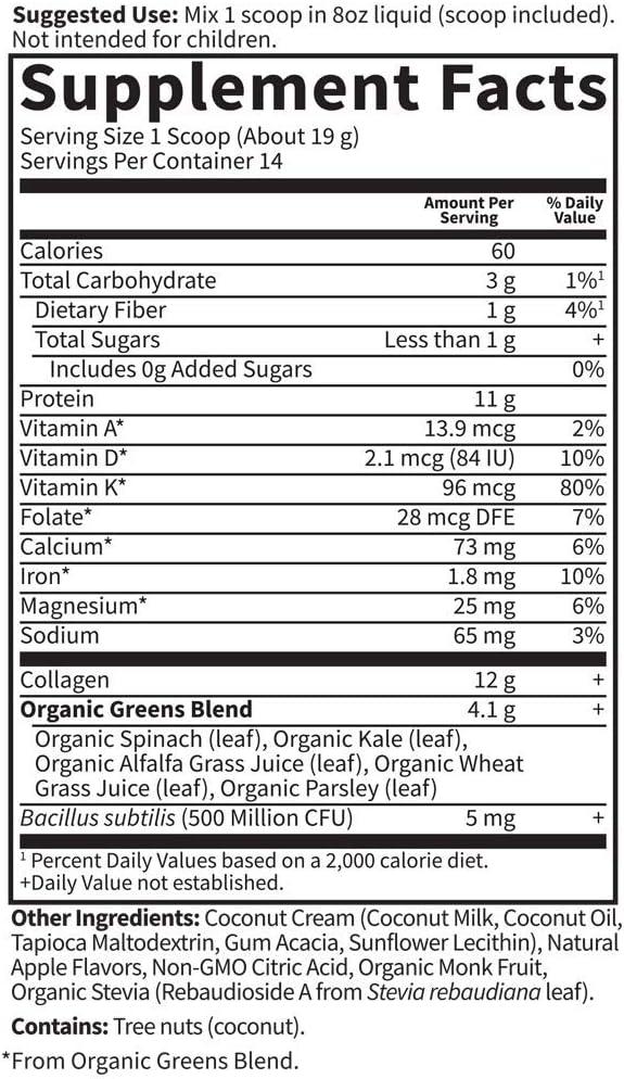 image:imageGarden of Life Grass Fed Collagen Greens Beauty Powder Apple 14 Servings Powder for Women Skin Hair Nails Joints Collagen Peptides Powder Protein Greens Supplement