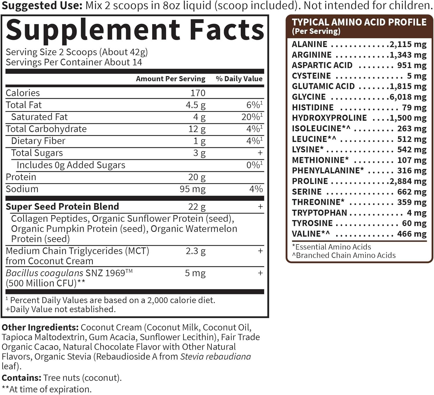 image:imageGarden of Life Grass Fed Collagen Protein Powder Chocolate 14 Servings Powder for Joints Mobility Muscle Repair Collagen Peptides Super Seeds Coconut MCTs Keto SupplementChocolate
