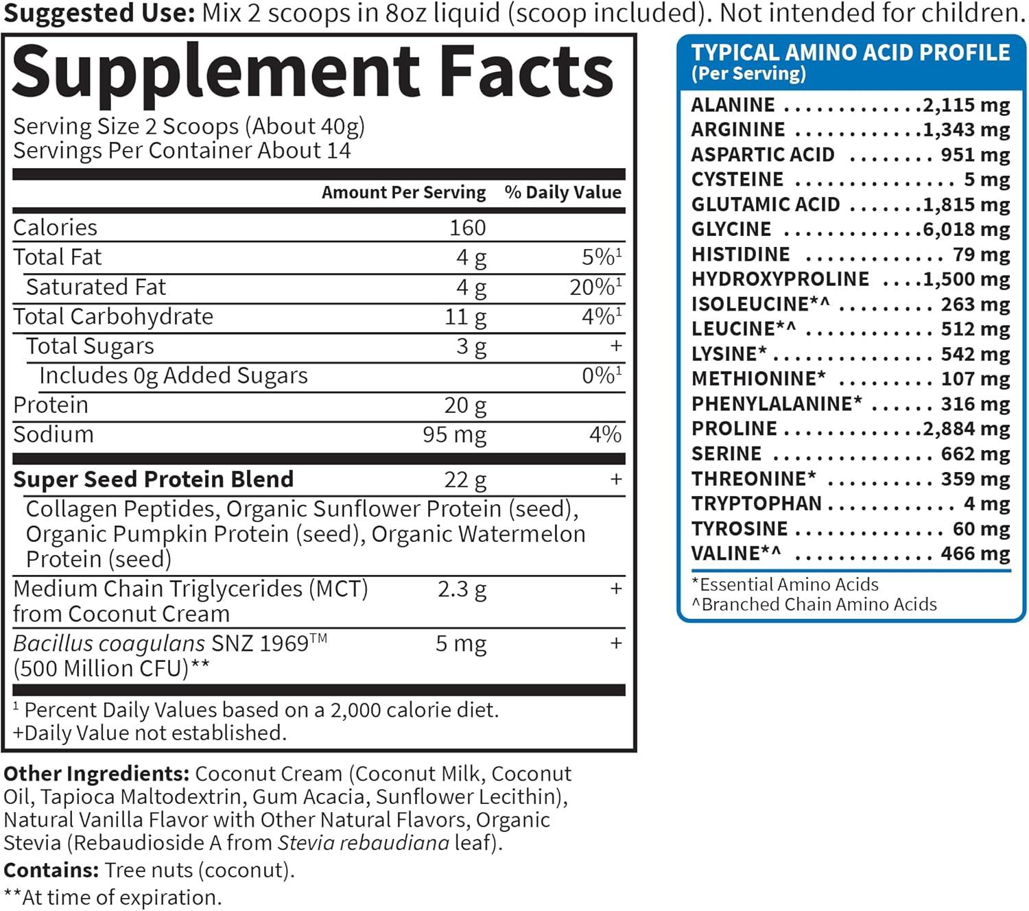 image:imageGarden of Life Grass Fed Collagen Protein Powder Chocolate 14 Servings Powder for Joints Mobility Muscle Repair Collagen Peptides Super Seeds Coconut MCTs Keto SupplementVanilla