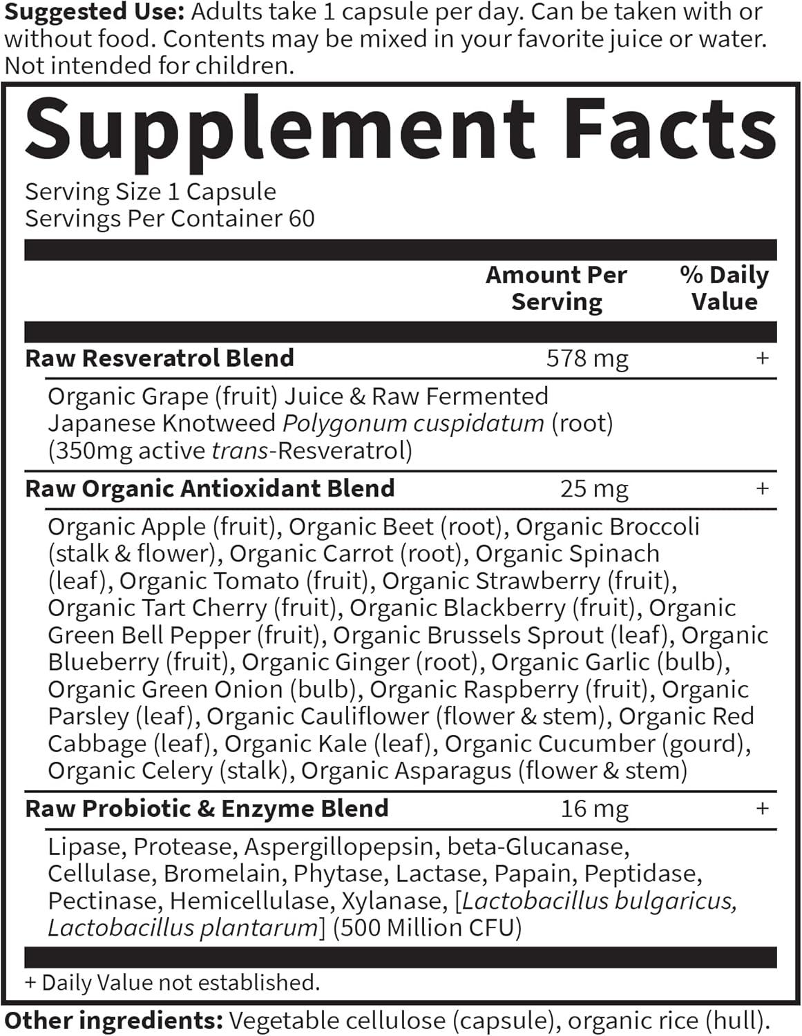 image:imageGarden of Life Raw Resveratrol Supplement with Probiotics amp Digestive Enzymes Antioxidant Support for Heart Health amp Healthy Aging NonGMO Vegan 60 Vegan CapsulesUnflavored