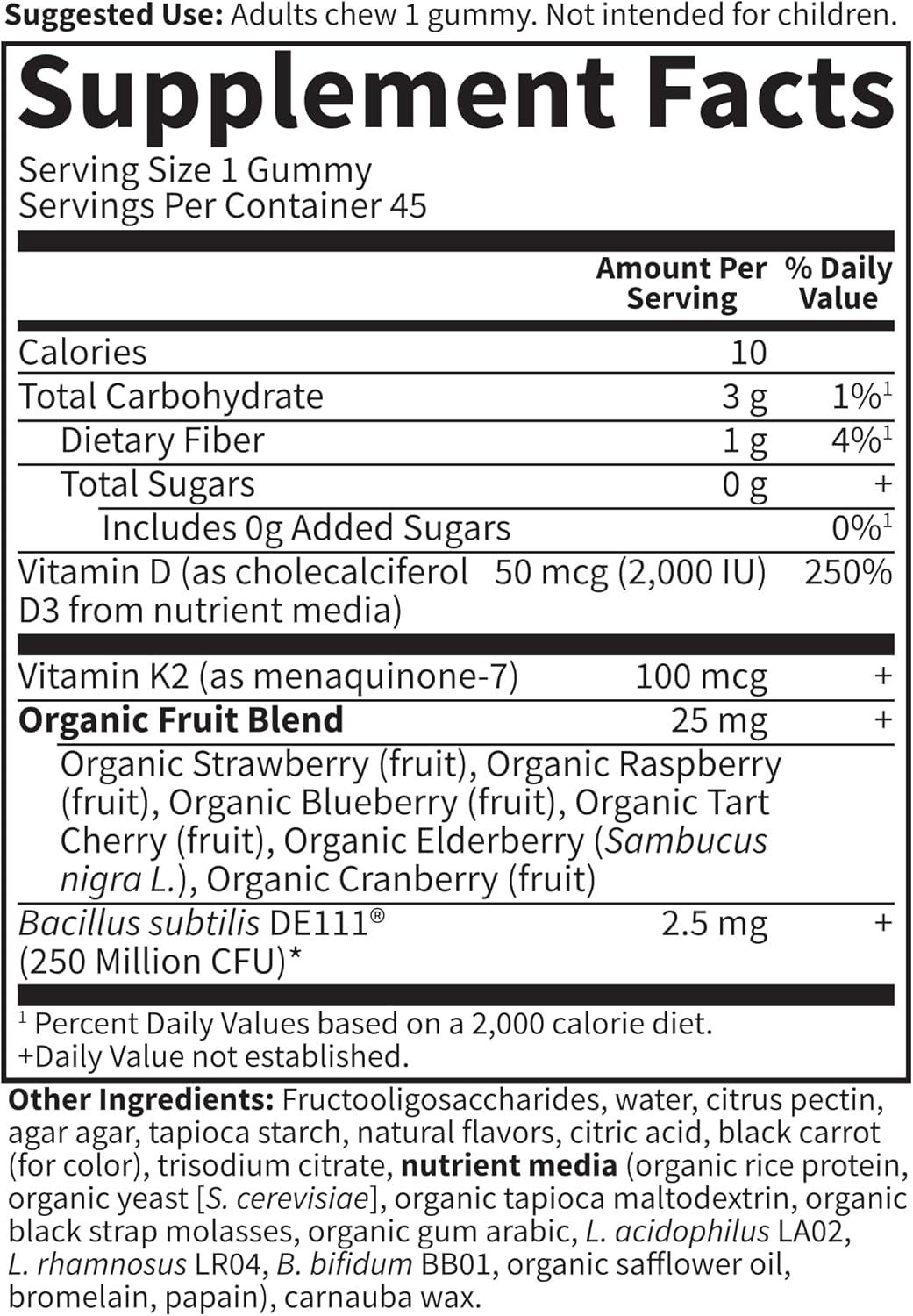 image:imageGarden of Life Vitamin Code D3 amp K2 Gummies with Prebiotics and Probiotics Bone Health Immune Health and Digestive Support NonGMO GlutenFree Raspberry Lemon Flavor 45 Gummies45 Count Pack of 1