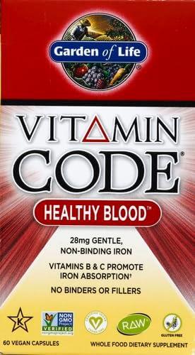 image:imageGarden of Life Vitamin Code Healthy Blood Iron Supplement for Women 60 Vegan Capsules with Vitamins B C Trace Minerals Fruit Veggies Probiotics for Energy and Anemia SupportUnflavored