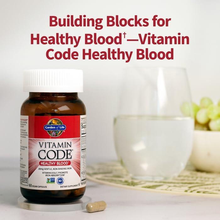 image:imageGarden of Life Vitamin Code Healthy Blood Iron Supplement for Women 60 Vegan Capsules with Vitamins B C Trace Minerals Fruit Veggies Probiotics for Energy and Anemia SupportUnflavored