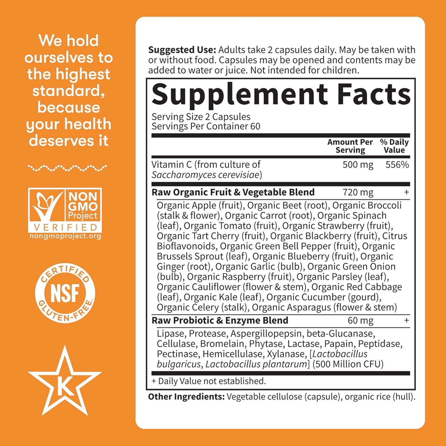 image:imageGarden of Life Vitamin Code Raw Vitamin C 60 Capsules 500mg Whole Food Vitamin C Capsules Fruit amp Veggie Blend amp Probiotics Supplements for Adults Vegan Gluten Free120 Count Pack of 6