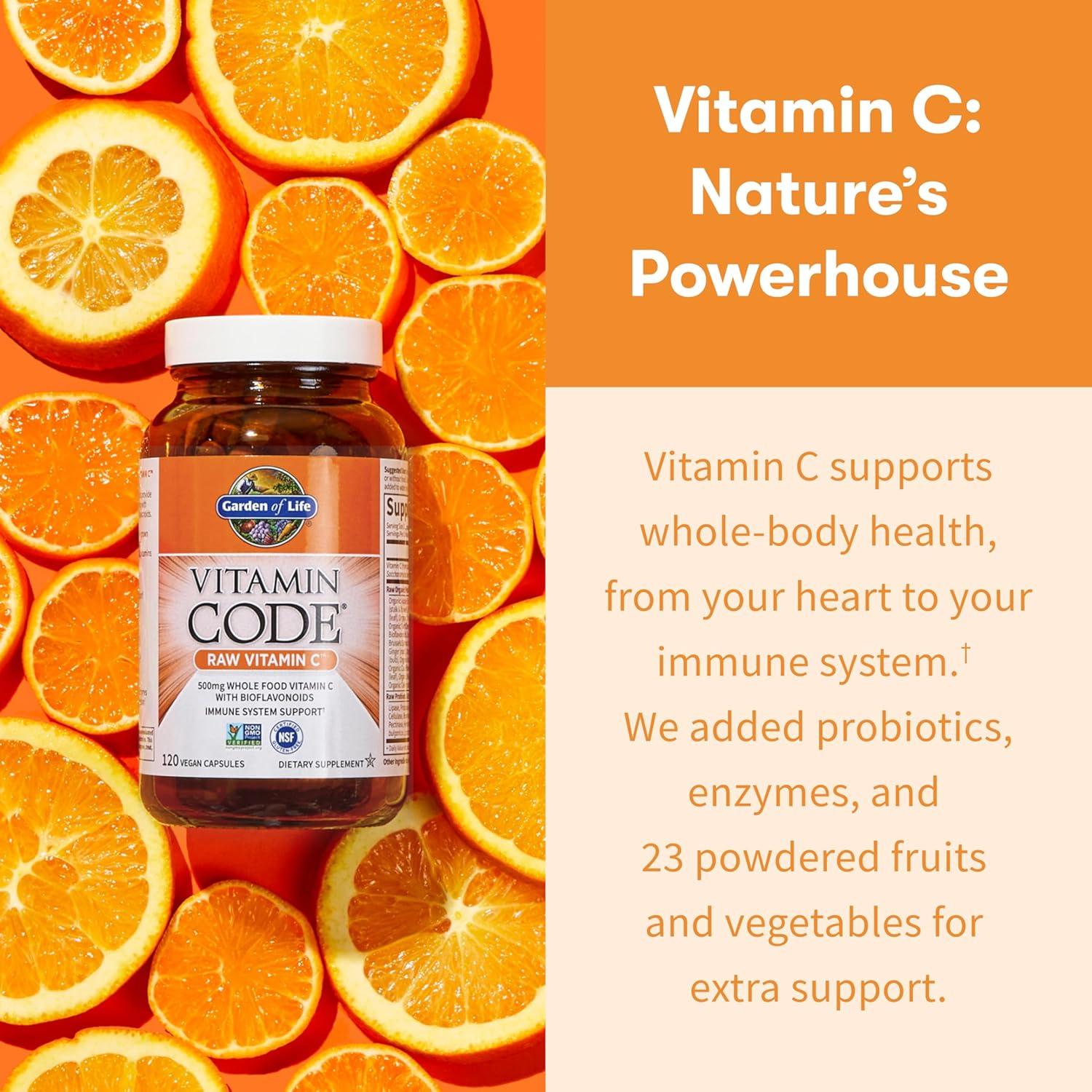 image:imageGarden of Life Vitamin Code Raw Vitamin C 60 Capsules 500mg Whole Food Vitamin C Capsules Fruit amp Veggie Blend amp Probiotics Supplements for Adults Vegan Gluten Free120 Count Pack of 6