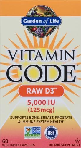 image:imageGarden of Life Vitamin D3 5000 IU Raw Whole Food Supplements with Chlorella Fruit Veggies amp Probiotics for Bone amp Immune Health 60 Vegetarian CapsulesUnflavored