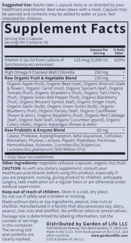 image:imageGarden of Life Vitamin D3 5000 IU Raw Whole Food Supplements with Chlorella Fruit Veggies amp Probiotics for Bone amp Immune Health 60 Vegetarian CapsulesUnflavored