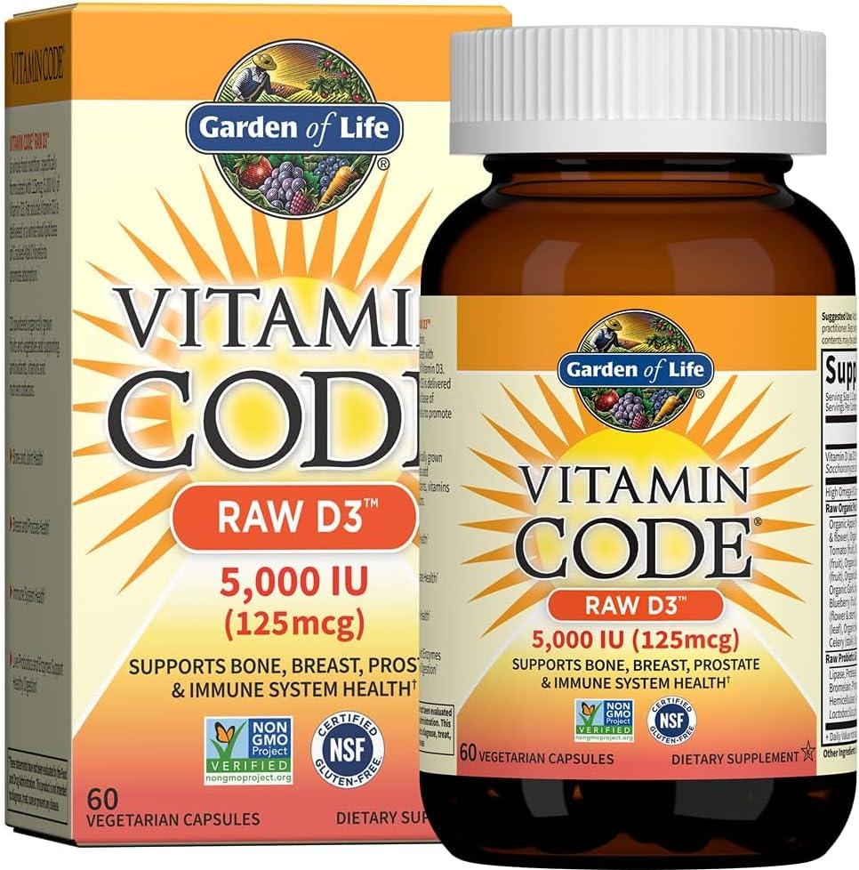 image:imageGarden of Life Vitamin D3 5000 IU Raw Whole Food Supplements with Chlorella Fruit Veggies amp Probiotics for Bone amp Immune Health 60 Vegetarian CapsulesUnflavored