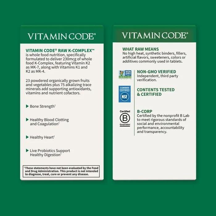 image:imageGarden of Life Vitamin K2 and K1 Vitamin Code Vegan K Complex Vitamin for Bone Strength and Heart Health Omega Rich Flax Seed Oil Trace Minerals Probiotics 60 Day Supply60 Count Pack of 1