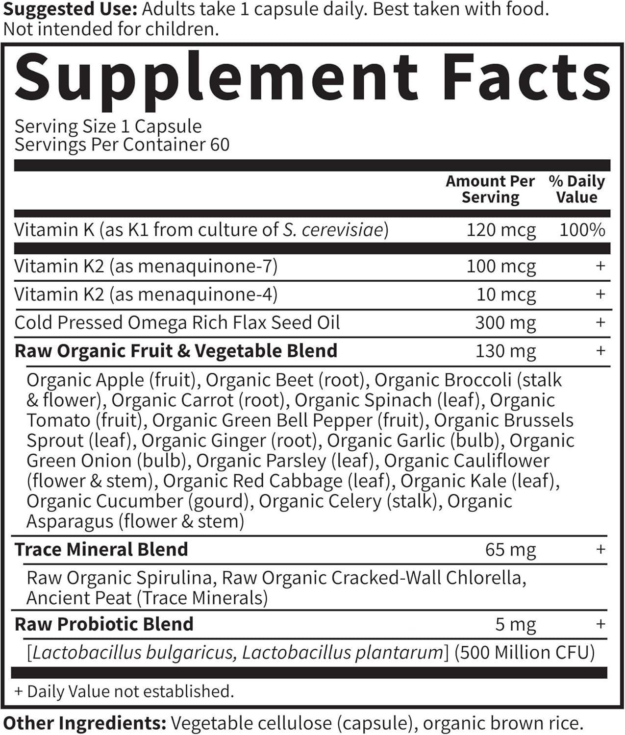 image:imageGarden of Life Vitamin K2 and K1 Vitamin Code Vegan K Complex Vitamin for Bone Strength and Heart Health Omega Rich Flax Seed Oil Trace Minerals Probiotics 60 Day Supply60 Count Pack of 2