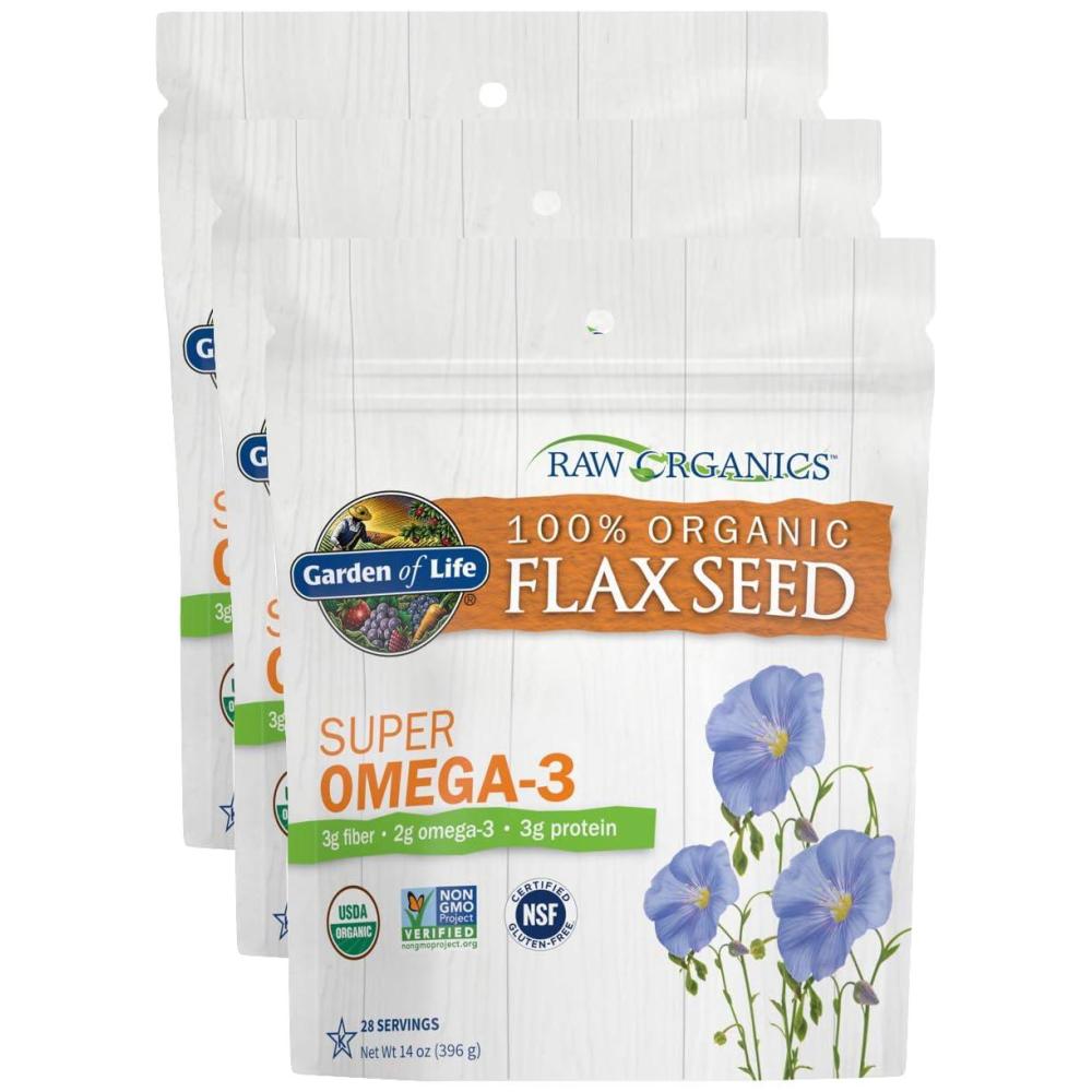 image:imageGarden of Life 100 Organic Ground Flax Seed Cold Milled Premium Golden Flaxseed Meal for Women and Men 2g Omega 3 Lignans 3g Fiber 3g Protein One Ingredient Preservative Free 28 Servings14 Ounce Pack of 3