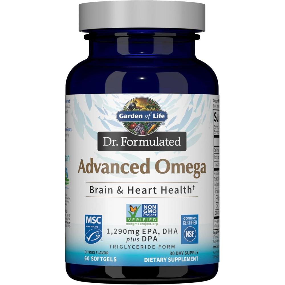 image:imageGarden of Life Dr Formulated Advanced Omega Fish Oil  Lemon 1290mg EPA DHA  DPA in Triglyceride Form Single Source Omega 3 Supplement for Ultimate Brain amp Heart Health NonGMO 60 Softgels60 Count Pack of 6
