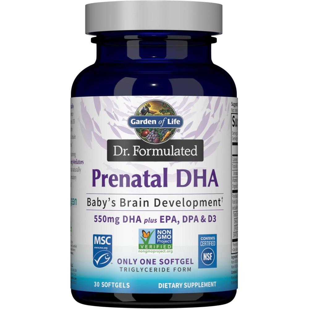image:imageGarden of Life Dr Formulated Prenatal DHA Fish Oil  500mg DHA amp DPA in Triglyceride Form 100 DV Vitamin D3 Single Source Mercury Free Omega 3 Supplements for Womens Health 30 Softgels