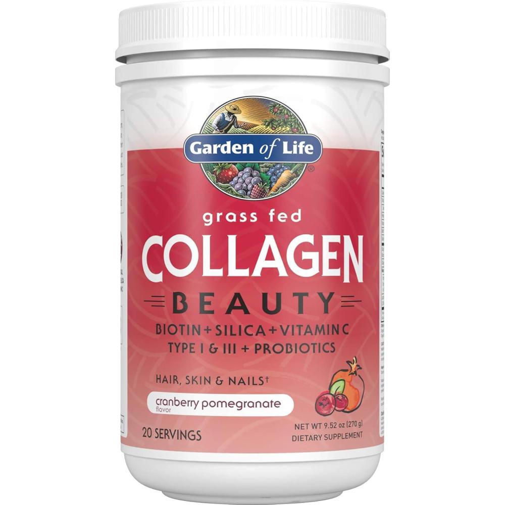 image:imageGarden of Life Grass Fed Collagen Beauty Strawberry Lemonade 20 Servings Powder for Women Men Hair Skin Nails Hydrolyzed Collagen Peptides Protein Powder SupplementCranberry Pomegranate