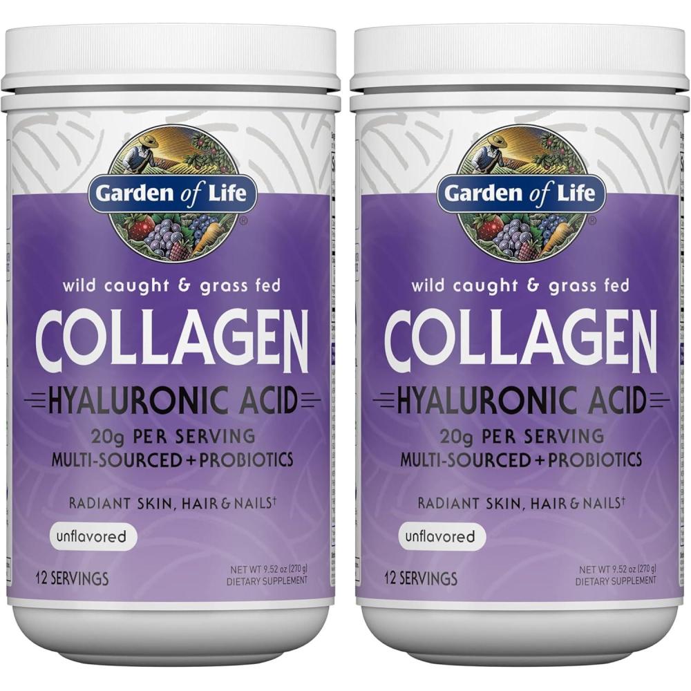 image:imageGarden of Life Marine amp GrassFed Collagen Peptides Powder Supplement Type I III with Probiotics BCAAs amp Hyaluronic Acid for Radiant Hair Skin amp Nails  Unflavored 20g per serving 12 Servings952 Ounce Pack of 2