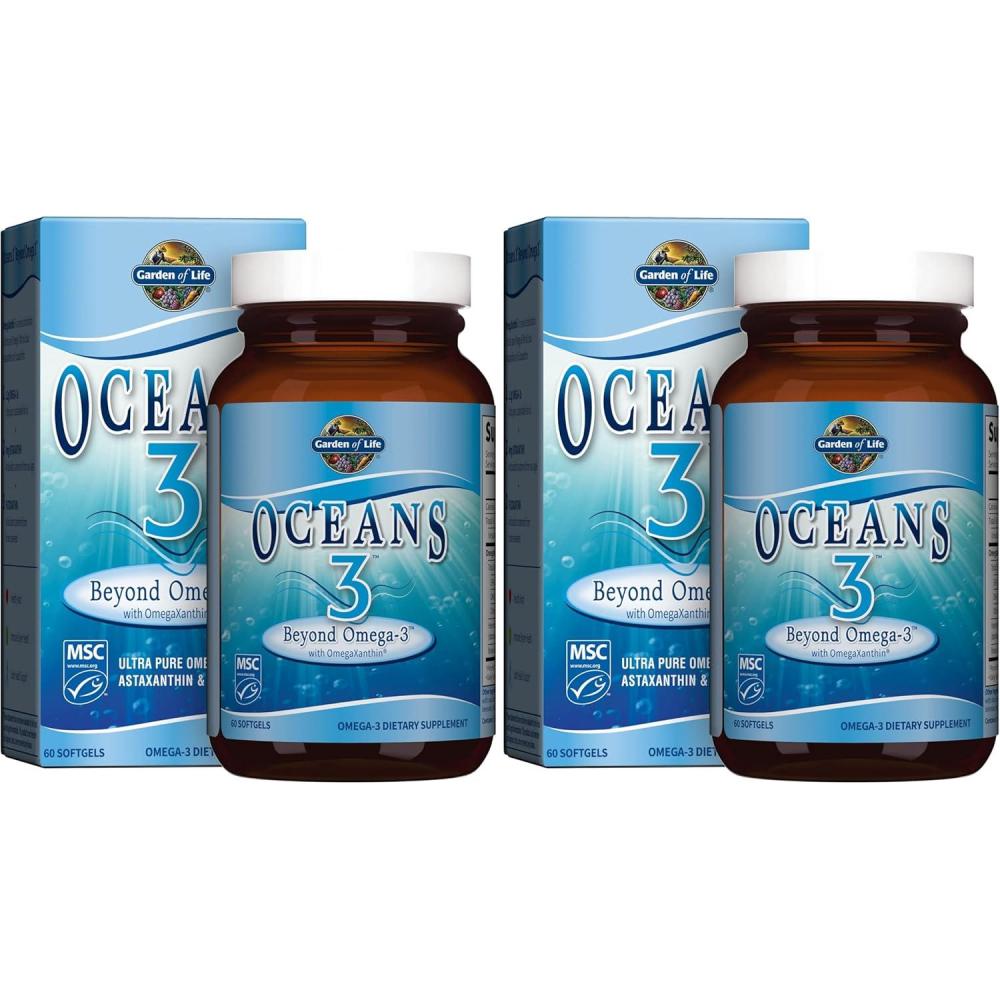 image:imageGarden of Life Oceans 3 Beyond Omega3 with OmegaXanthin EPA DHA Supplements Fish Oil with 1200 mg Omega 3 Astaxanthin amp Brown Seaweed Extract  60 Softgels60 Count Pack of 2