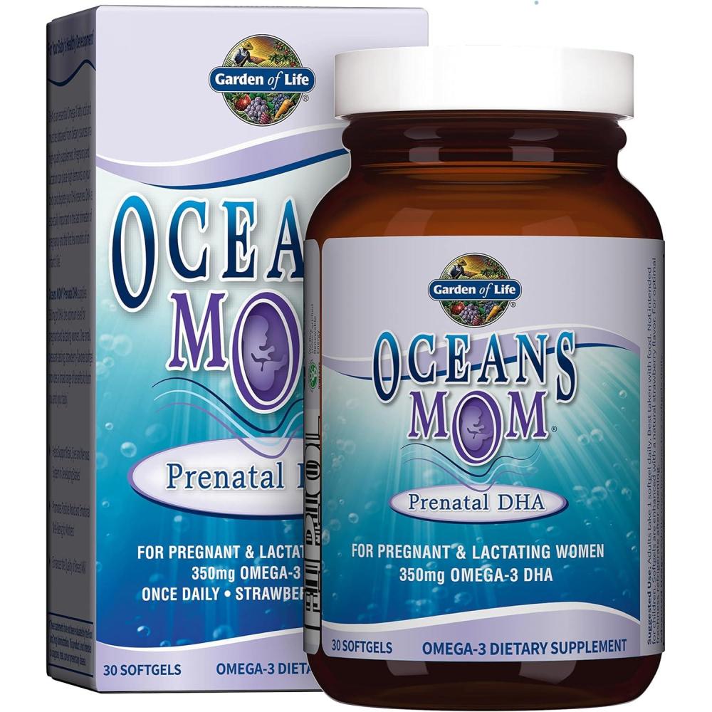 image:imageGarden of Life Oceans Mom Prenatal Fish Oil DHA Omega 3 Supplement  Strawberry 350mg Prenatal DHA Pregnancy Fish Oil Support for Mamas Babys Brain amp Eye Development 30 Small Softgels30 Count Pack of 1