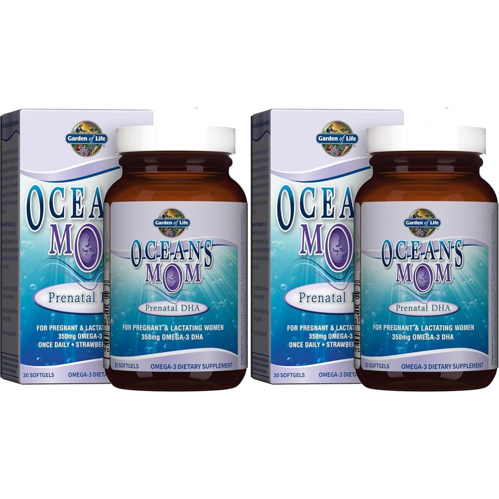image:imageGarden of Life Oceans Mom Prenatal Fish Oil DHA Omega 3 Supplement  Strawberry 350mg Prenatal DHA Pregnancy Fish Oil Support for Mamas Babys Brain amp Eye Development 30 Small Softgels30 Count Pack of 2