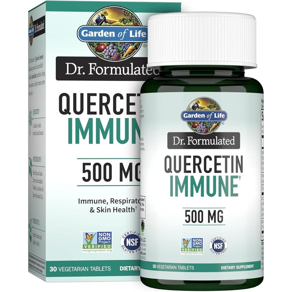image:imageGarden of Life Quercetin Once Daily Immune System Support Supplement with Vitamin C D amp Probiotics  Dr Formulated  Immune Health Respiratory and Skin Health Gluten Free Non GMO  30 tablets352 Ounce Pack of 1