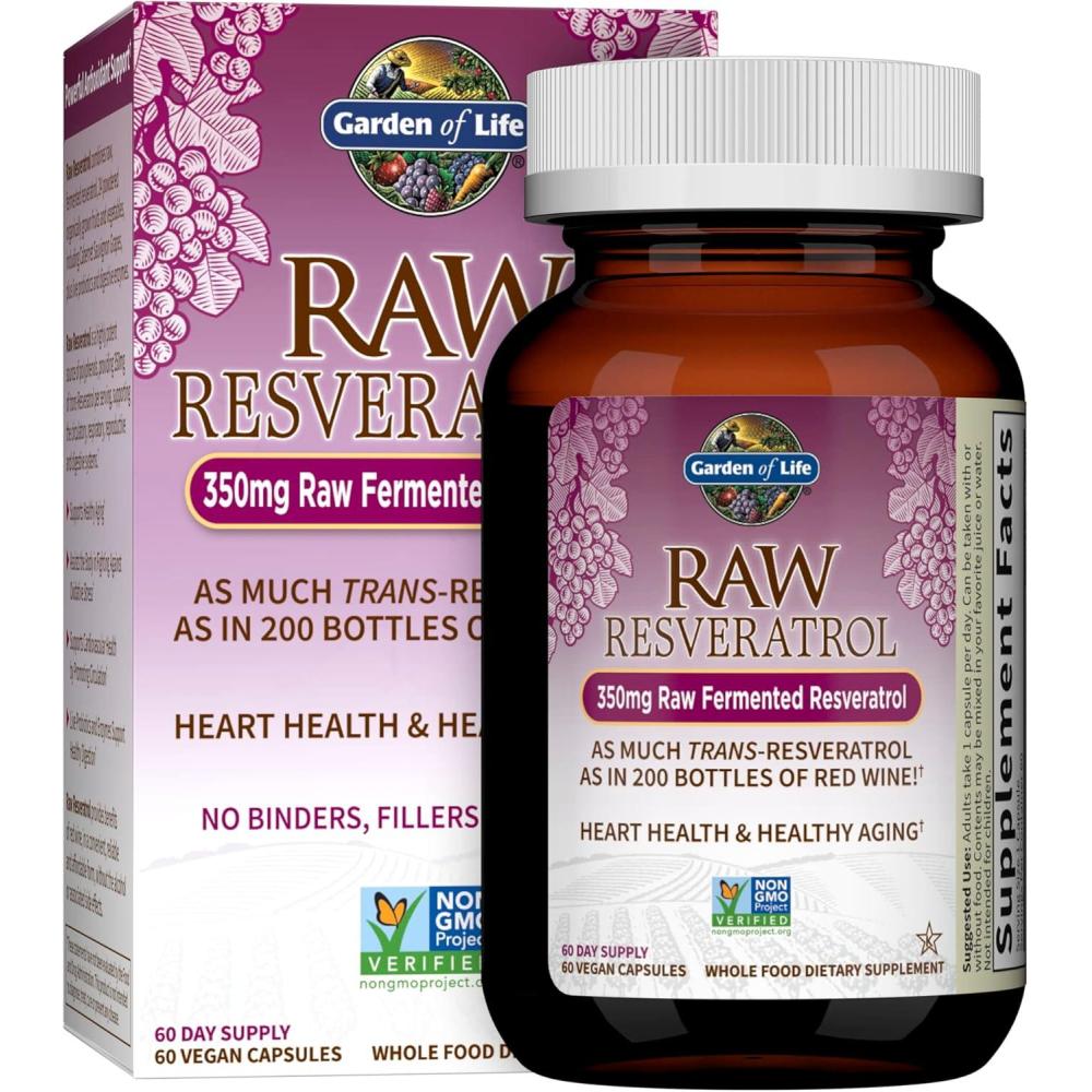 image:imageGarden of Life Raw Resveratrol Supplement with Probiotics amp Digestive Enzymes  Antioxidant Support for Heart Health amp Healthy Aging NonGMO Vegan 60 Vegan CapsulesUnflavored