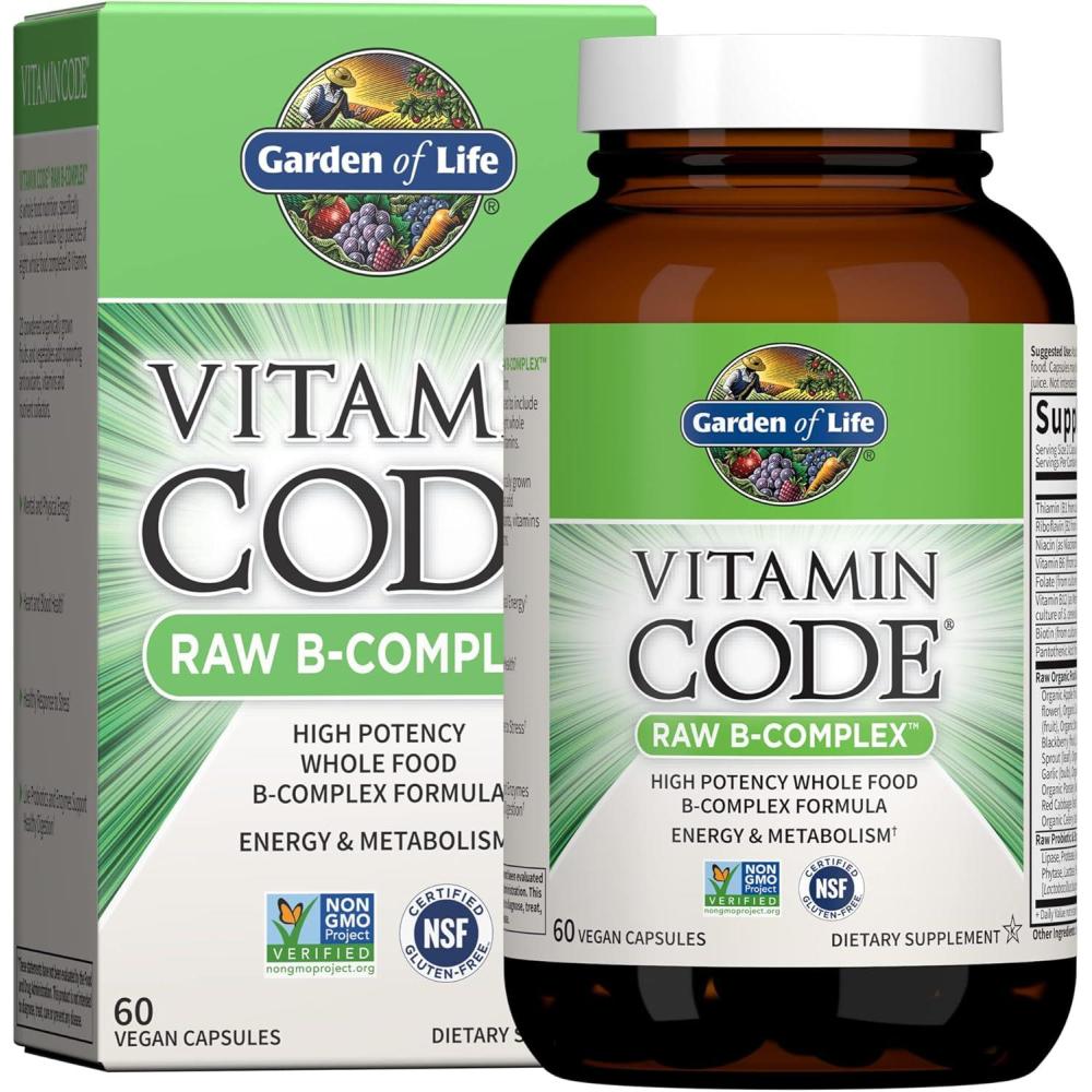 image:imageGarden of Life Vitamin B Complex 60 Vegan Capsules High Potency Vitamins for Energy amp Metabolism with B6 Folate amp B12 as Methylcobalamin Plus Probiotics