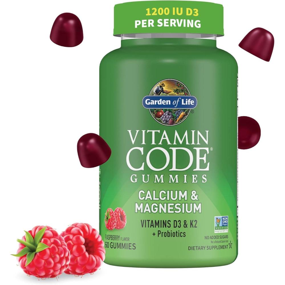 image:imageGarden of Life Vitamin Code Calcium Magnesium Gummies with D3 amp K2 Supports Bone Health amp Bone Strength Prebiotics amp Probiotics for Digestive Support NonGMO GlutenFree 60 Raspberry Gummies