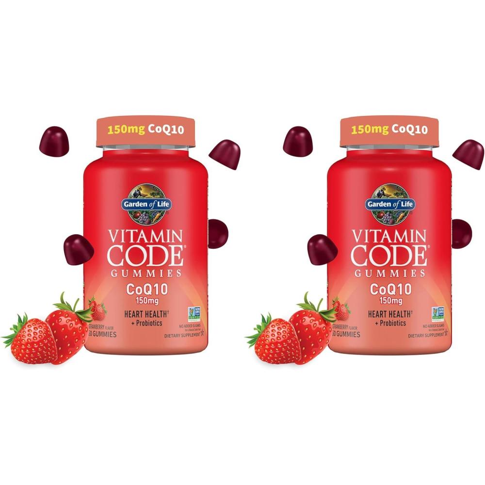 image:imageGarden of Life Vitamin Code CoQ10 Gummies  Heart Health and Cellular Energy Support with Prebiotics and Probiotics GlutenFree NonGMO Strawberry Flavor 60 Gummies60 Count Pack of 2