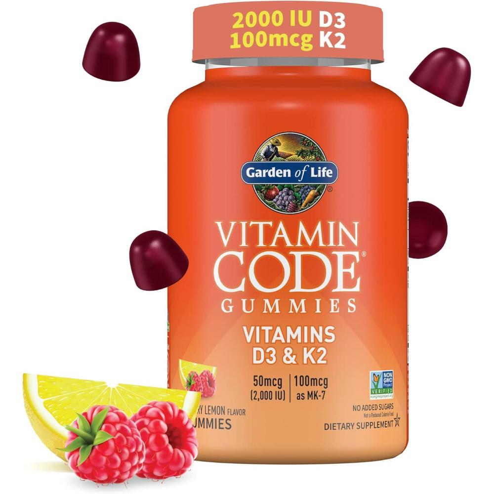 image:imageGarden of Life Vitamin Code D3 amp K2 Gummies with Prebiotics and Probiotics Bone Health Immune Health and Digestive Support NonGMO GlutenFree Raspberry Lemon Flavor 45 Gummies45 Count Pack of 1
