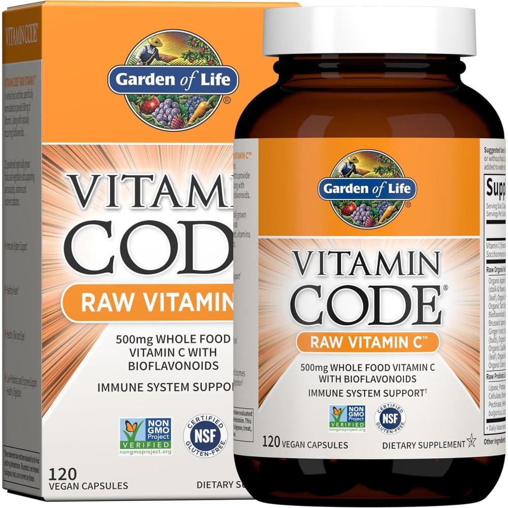 image:imageGarden of Life Vitamin Code Raw Vitamin C 60 Capsules 500mg Whole Food Vitamin C Capsules Fruit amp Veggie Blend amp Probiotics Supplements for Adults Vegan Gluten Free120 Count Pack of 1