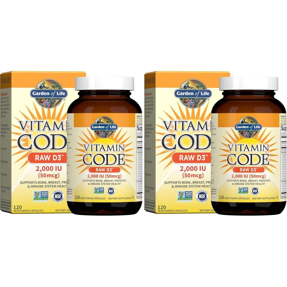 image:imageGarden of Life Vitamin D Vitamin Code Raw D3 Vitamin D 2000 IU Raw Whole Food D3 Supplements with Chlorella Fruit Veggies amp Probiotics for Bone amp Immune Health 60 Vegetarian Capsules120 Count Pack of 2