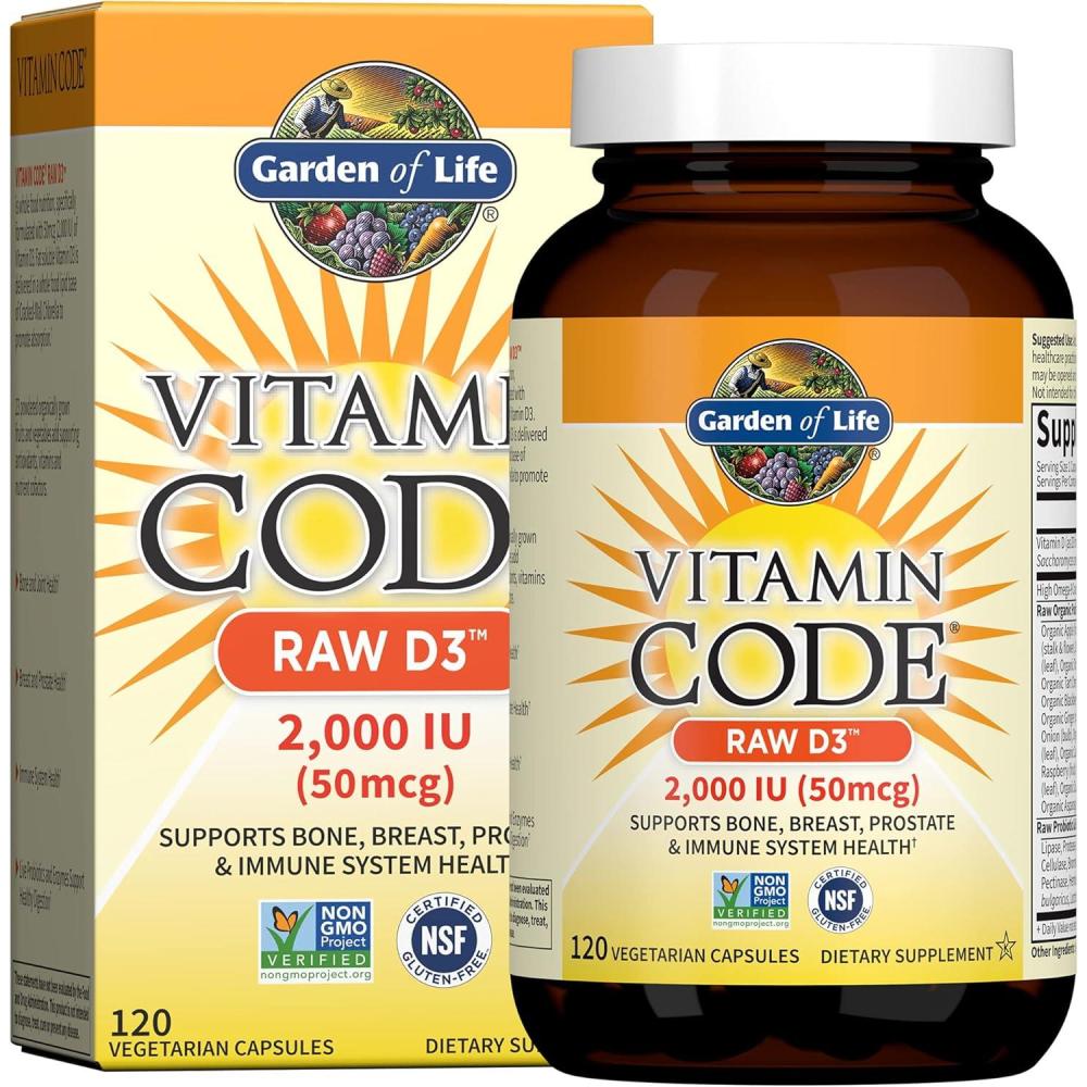 image:imageGarden of Life Vitamin D Vitamin Code Raw D3 Vitamin D 2000 IU Raw Whole Food D3 Supplements with Chlorella Fruit Veggies amp Probiotics for Bone amp Immune Health 60 Vegetarian Capsules120 Count Pack of 1