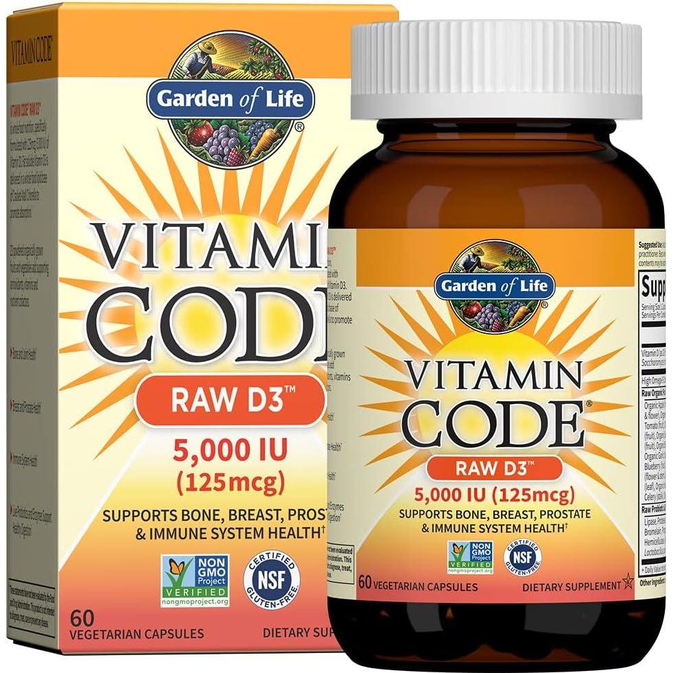 image:imageGarden of Life Vitamin D3 5000 IU Raw Whole Food Supplements with Chlorella Fruit Veggies amp Probiotics for Bone amp Immune Health 60 Vegetarian CapsulesUnflavored