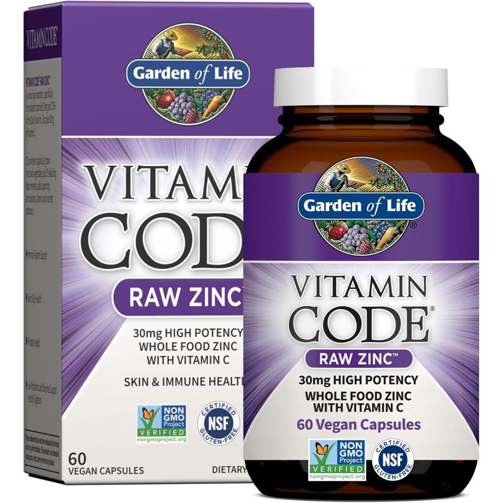 image:imageGarden of Life Zinc Supplements 30mg High Potency Raw Zinc and Vitamin C Multimineral Supplement Vitamin Code Vitamins Trace Minerals amp Probiotics for Skin Health amp Immune Support 60 Vegan Capsules60 Count Pack of 1