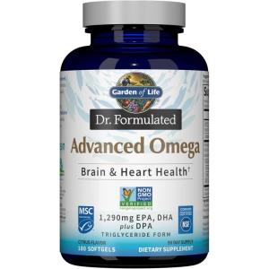 Garden of Life Dr. Formulated Advanced Omega Fish Oil – Lemon, 1,290mg EPA, DHA + DPA in Triglyceride Form, Single Source Omega 3 Supplement for Ultimate Brain & Heart Health, Non-GMO, 60 Softgels(180 Count (Pack of 1))