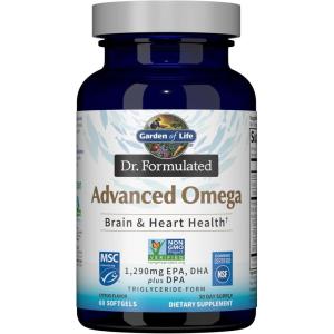 Garden of Life Dr. Formulated Advanced Omega Fish Oil – Lemon, 1,290mg EPA, DHA + DPA in Triglyceride Form, Single Source Omega 3 Supplement for Ultimate Brain & Heart Health, Non-GMO, 60 Softgels(60 Count (Pack of 1))