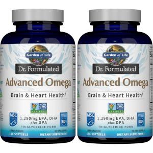Garden of Life Dr. Formulated Advanced Omega Fish Oil – Lemon, 1,290mg EPA, DHA + DPA in Triglyceride Form, Single Source Omega 3 Supplement for Ultimate Brain & Heart Health, Non-GMO, 60 Softgels(180 Count (Pack of 2))