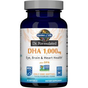 Garden of Life Dr. Formulated DHA 1,000mg Fish Oil – Lemon, Once Daily 1000mg DHA + DPA in Triglyceride Form, Single Source Omega 3 Supplement for Ultimate Eye, Brain & Heart Health, 30 Softgels
