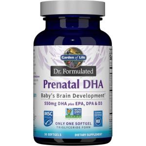 Garden of Life Dr. Formulated Prenatal DHA Fish Oil – 500mg DHA & DPA in Triglyceride Form 100% DV Vitamin D3, Single Source, Mercury Free Omega 3 Supplements for Women’s Health, 30 Softgels