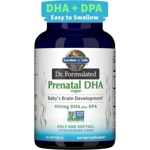 Garden of Life Dr. Formulated Prenatal Vegan DHA – Certified Vegan Omega 3 Supplement with 400mg DHA + DPA from Algal Omega 3 in Triglyceride Form, Non-GMO, 30 Softgels