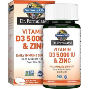 Garden of Life Dr. Formulated Vitamin D3 & Zinc Quercetin Once Daily Supplement – Immune Support & Breast Health, Non-GMO, Gluten-Free, 30 Small Tabs
