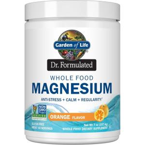 Garden of Life Dr. Formulated Whole Food Magnesium Powder with Probiotics – Stress & Sleep Support, Non-GMO, Gluten-Free, Vegan, Raspberry Lemon Flavor, 40 Servings(Orange Powder)