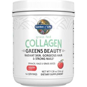 Garden of Life Grass Fed Collagen Greens Beauty Powder – Apple, 14 Servings, Powder for Women Skin Hair Nails Joints, Collagen Peptides Powder + Protein + Greens Supplement