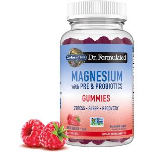 Garden of Life Magnesium Citrate Supplement Gummies with Prebiotics & Probiotics for Stress, Sleep & Recovery – Vegan, Gluten Free, Kosher, Non-GMO, No Added Sugars, Raspberry Flavor, 60 Count
